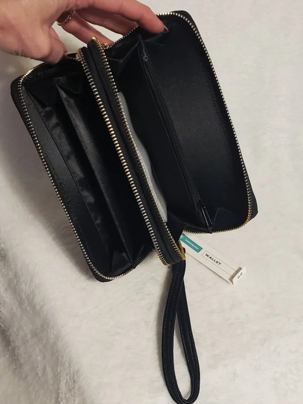 Black wristlet wallet with double zipper pouches NWT!